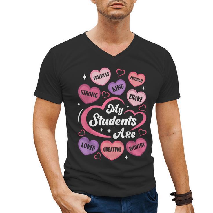 Teacher Positive Affirmations Candy Heart Valentine's Day Men's V-Neck T-Shirt