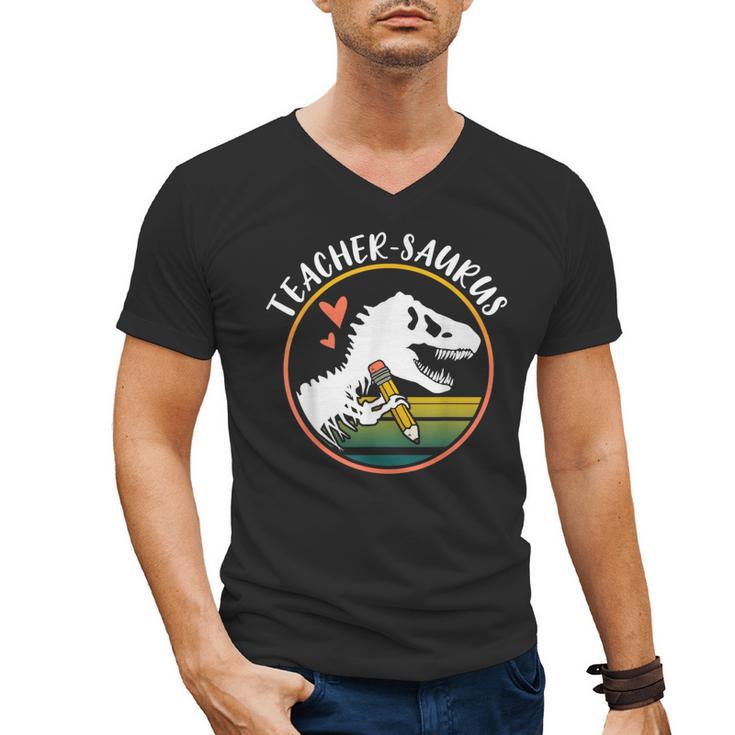 Teacher-Saurus Dinosaur Teacher Design T-Rex Design Men's V-Neck T-Shirt