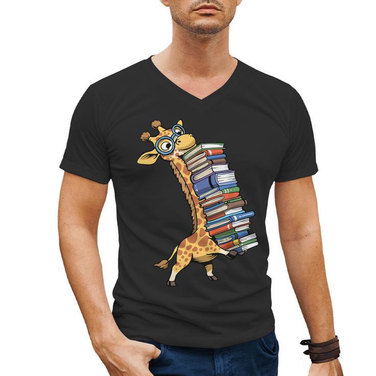 Teacher Shirt Giraffe Holding Books Bookworm Librarian Men's V-Neck T-Shirt