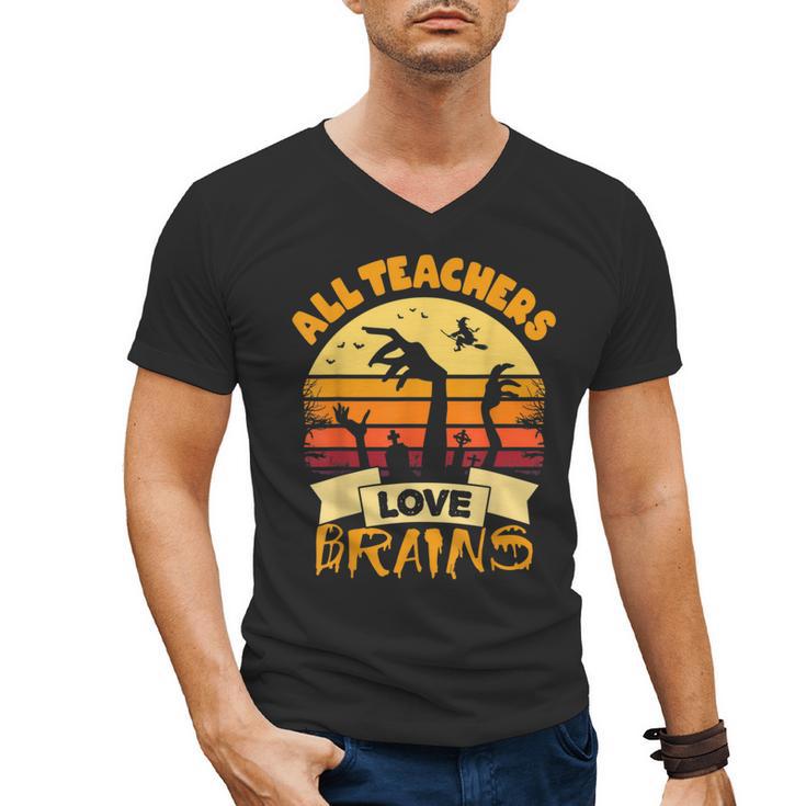 Teacher Shirts Halloween All Teachers Love Brains Men's V-Neck T-Shirt