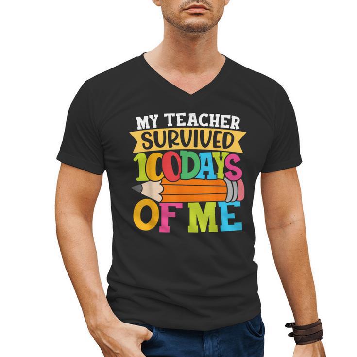My Teacher Survived 100 Days Of Me 100th Day Of School Kids Men's V-Neck T-Shirt