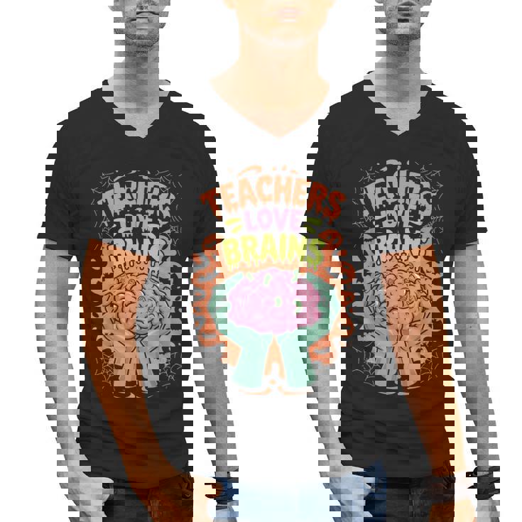 Teacher Teachers Love Brains Halloween Men Women Men&#x27;s V-Neck T-Shirt