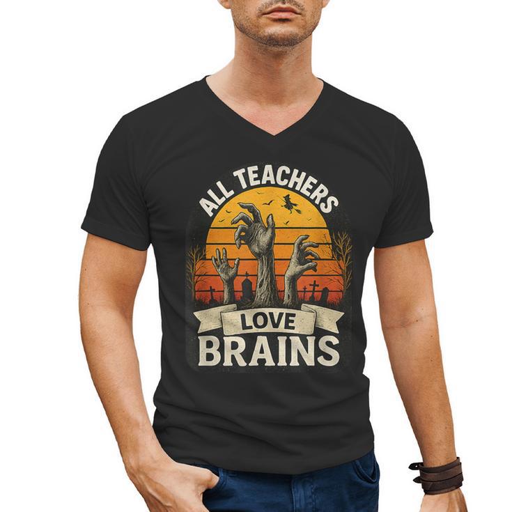 Teacher All Teachers Love Brains Halloween Men's V-Neck T-Shirt, trending gift Teacher All Teachers Love Brains Halloween Men's V-Neck T-Shirt, trending gift