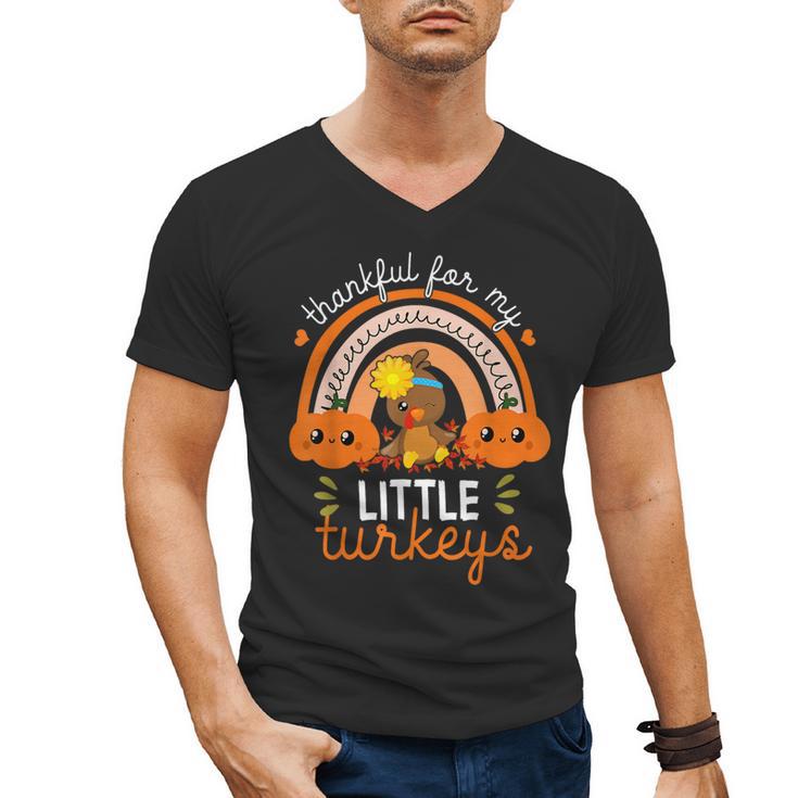Teacher Thanksgiving Shirt Thankful For My Little Turkeys Men's V-Neck T-Shirt