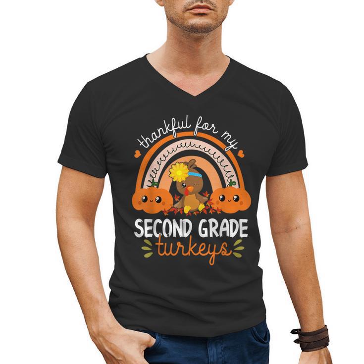 Teacher Thanksgiving Thankful For My Second Grade Turkeys Men's V-Neck T-Shirt