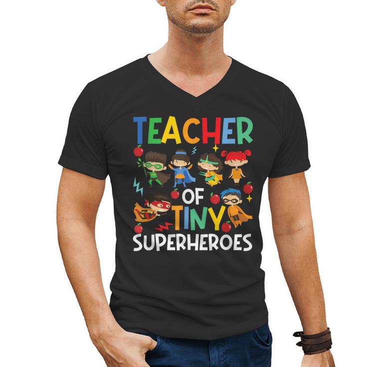 Teacher Of Tiny Superheroes Teach 100th Day Of School Men Women Girls Kids Men's V-Neck T-Shirt