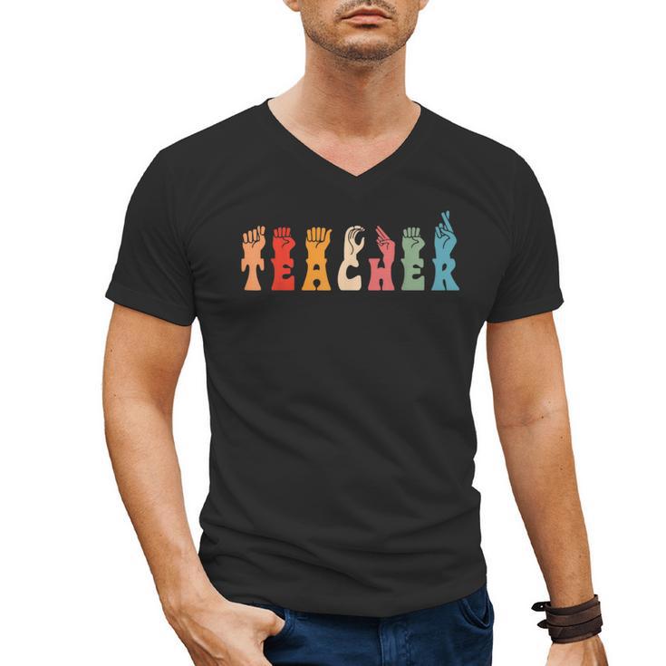 Teacher Word In Sign Language Awareness ASL Back To School Men's V-Neck T-Shirt