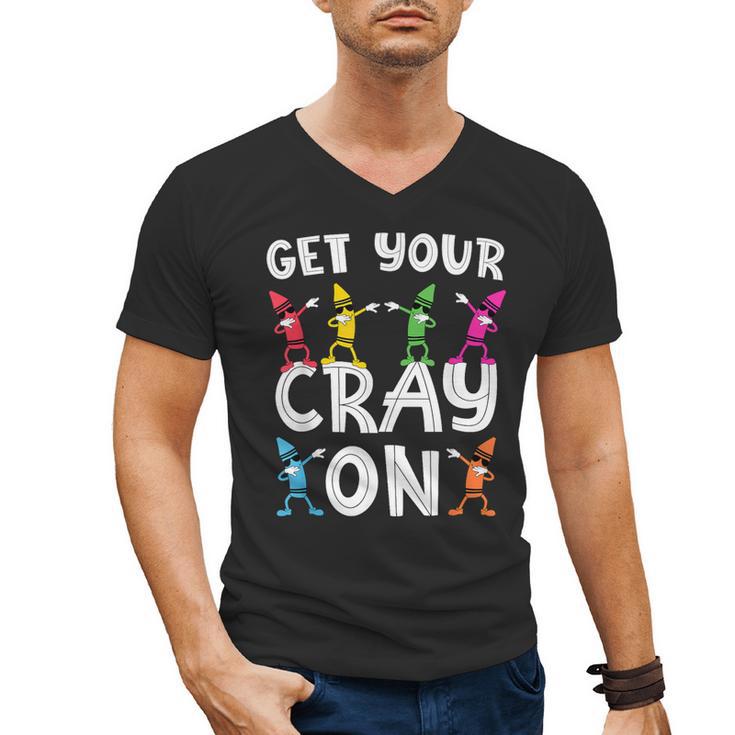 Teacher's Get Your Cray On Dabbing Crayons Men's V-Neck T-Shirt