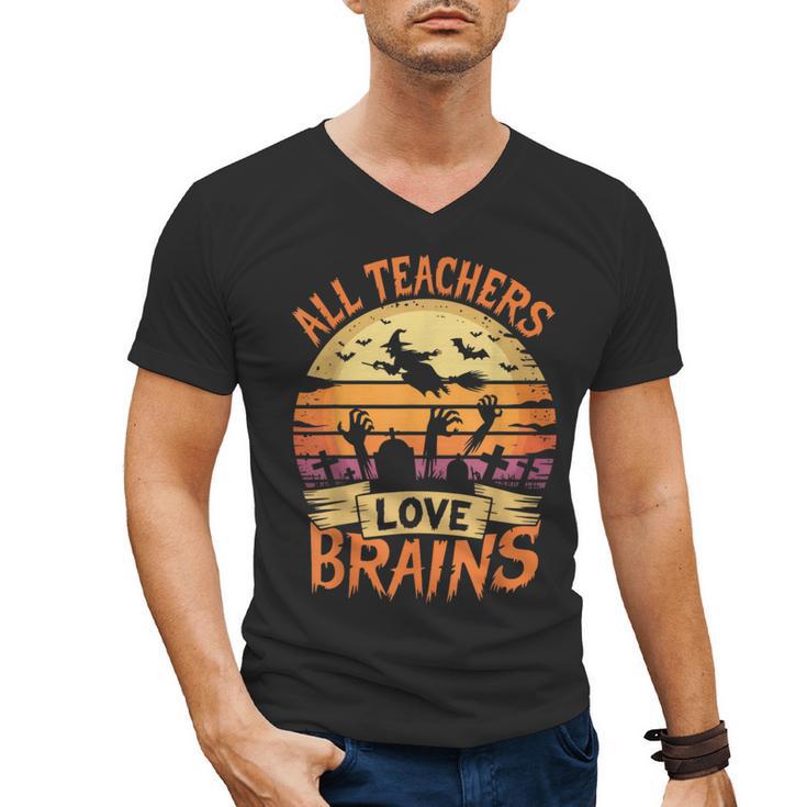 All Teachers Love Brains Halloween Teacher Men's V-Neck T-Shirt
