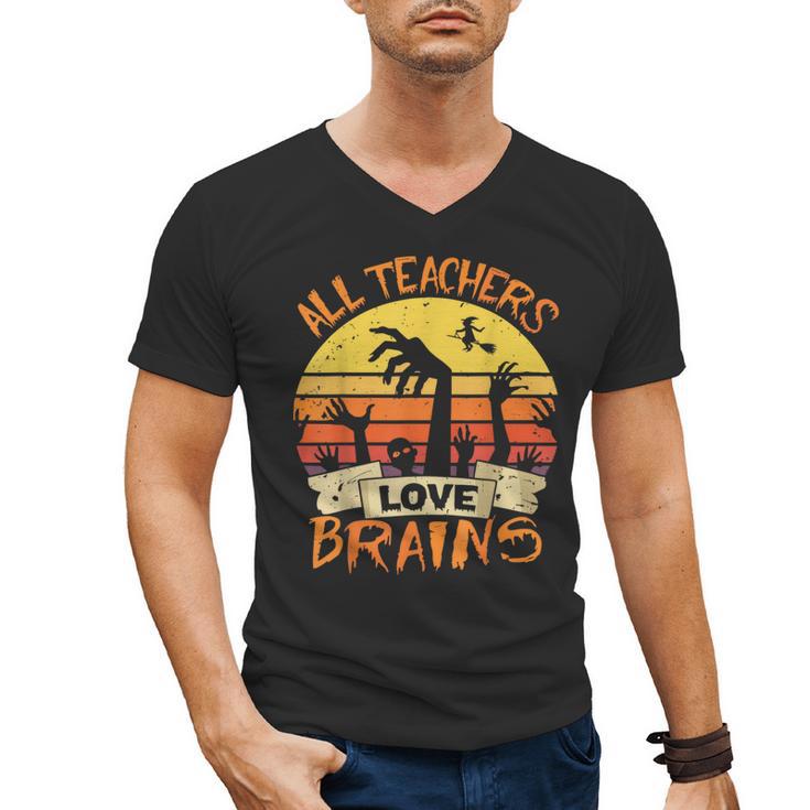 All Teachers Love Brains Shirt Halloween Teachers Men's V-Neck T-Shirt