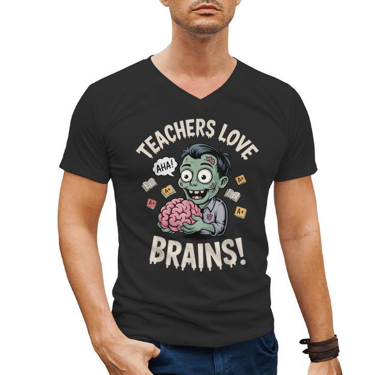 Teachers Love Brains Shirt Men Women Teacher Halloween Men's V-Neck T-Shirt