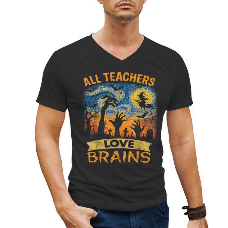 All Teachers Love Brains Shirt Teacher Halloween Tee Men's V-Neck T-Shirt