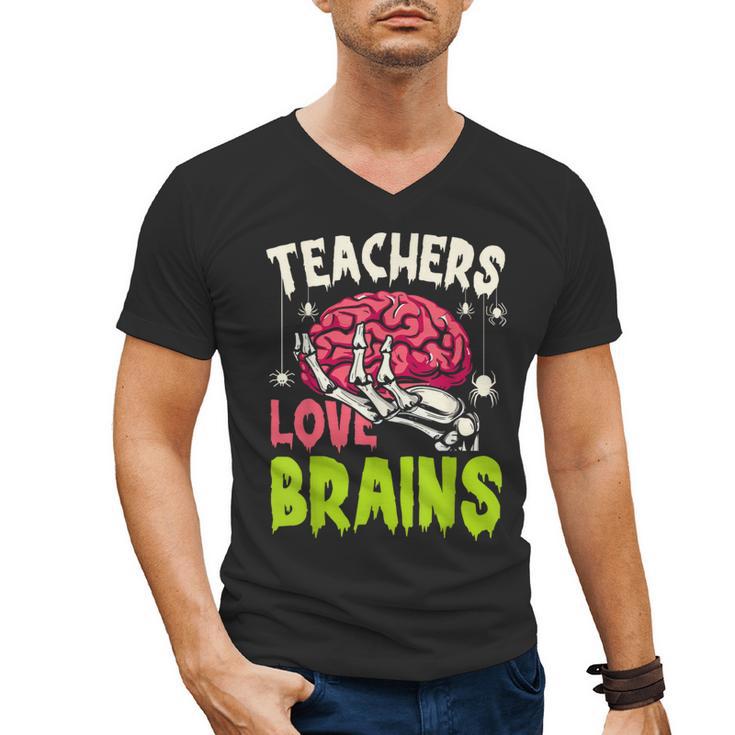 Teachers Love Brains Skeleton Halloween Teacher Funny Men's V-Neck T-Shirt