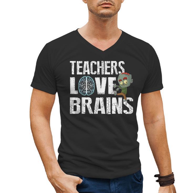 Teachers Love Brains Zombie Halloween Hilarious Men's V-Neck T-Shirt