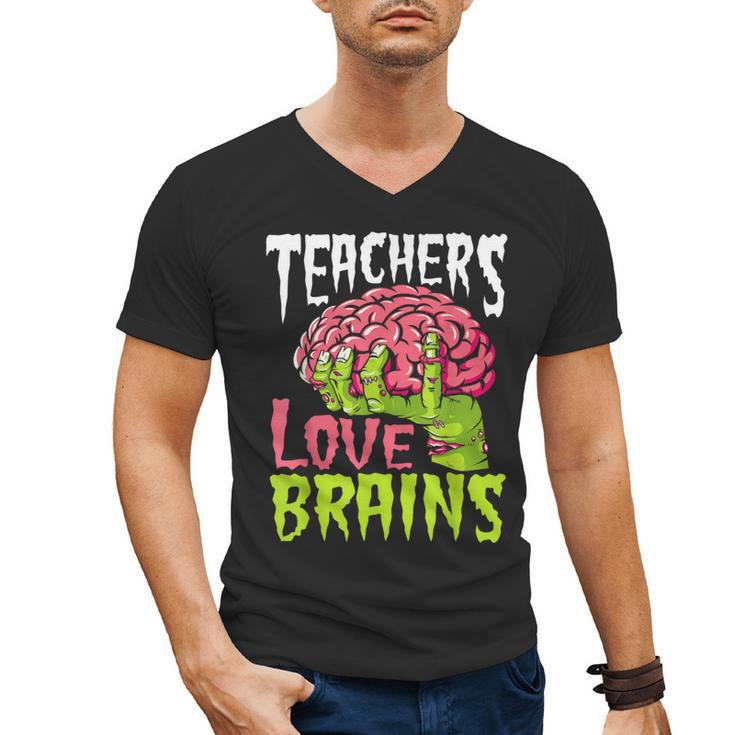 Teachers Love Brains Zombie Teacher Halloween Zombies Men's V-Neck T-Shirt