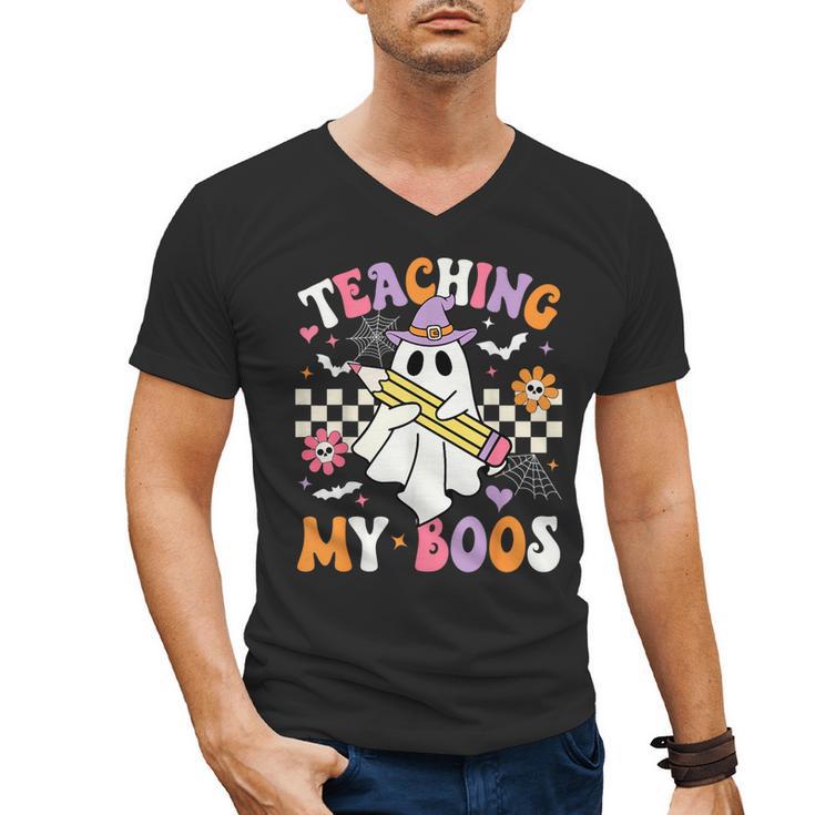 Teaching My Boos Ghost Teacher Cute Groovy Halloween Teacher Men's V-Neck T-Shirt