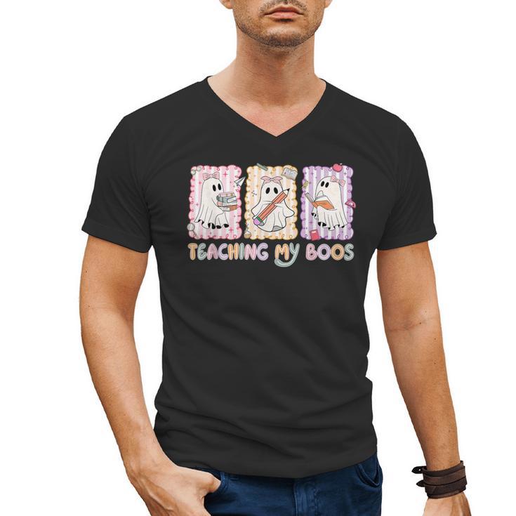 Teaching Is My Boos Teacher Ghost Halloween Women Girls Men's V-Neck T-Shirt