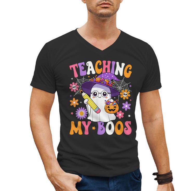 Teaching My Boos Teacher Ghost Teach Halloween Teacher Men's V-Neck T-Shirt