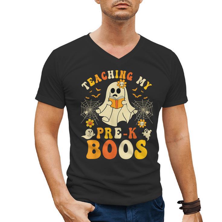 Teaching My Pre-K Boos Crew Teachers Halloween Ghost Men's V-Neck T-Shirt