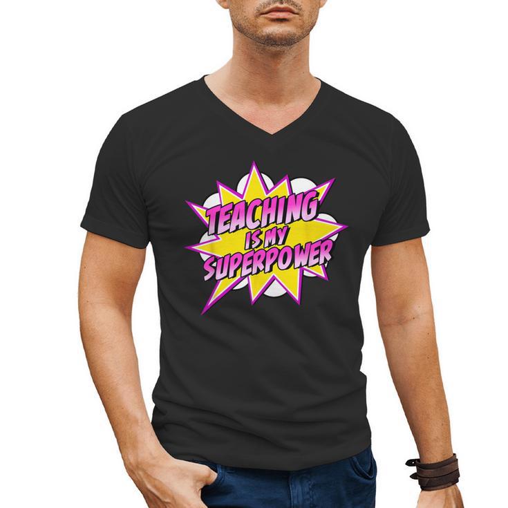 Teaching Is My Superpower Retro Comic Super Teacher Men's V-Neck T-Shirt