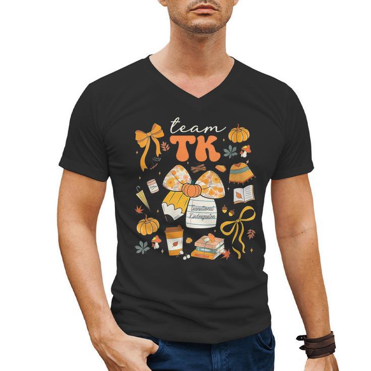 Team TK Crew Preppy Coquette Bow Pumpkin Fall TK Teacher Men's V-Neck T-Shirt, trending gift Team TK Crew Preppy Coquette Bow Pumpkin Fall TK Teacher Men's V-Neck T-Shirt, trending gift