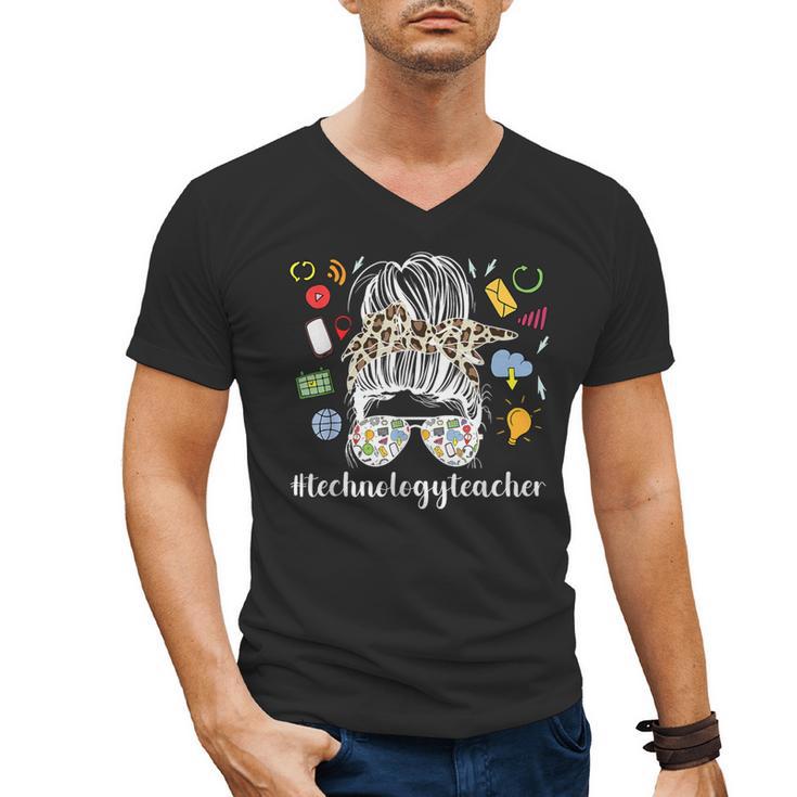 Technology Teacher Messy Bun Technology Teaching Men's V-Neck T-Shirt