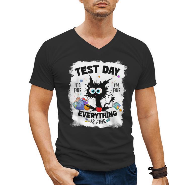 Test Day Stressed Cat Teacher Student Kids Testing Day Men's V-Neck T-Shirt