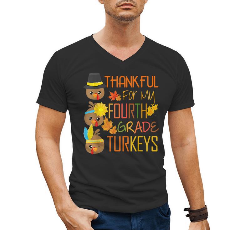 Thankful For My 4th Grade Turkey Thanksgiving Turkey Teacher Men's V-Neck T-Shirt, 4th Grade Teacher Gifts, trending gift Thankful For My 4th Grade Turkey Thanksgiving Turkey Teacher Men's V-Neck T-Shirt, 4th Grade Teacher Gifts, trending gift