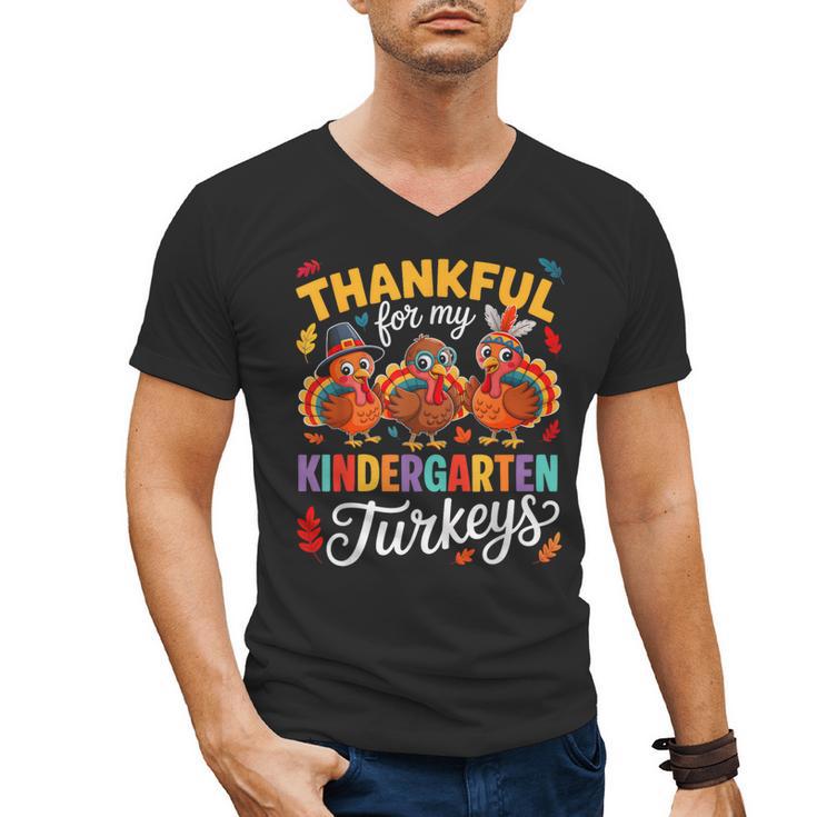 Thankful For My Kindergarten Turkeys Thanksgiving Teacher Men's V-Neck T-Shirt