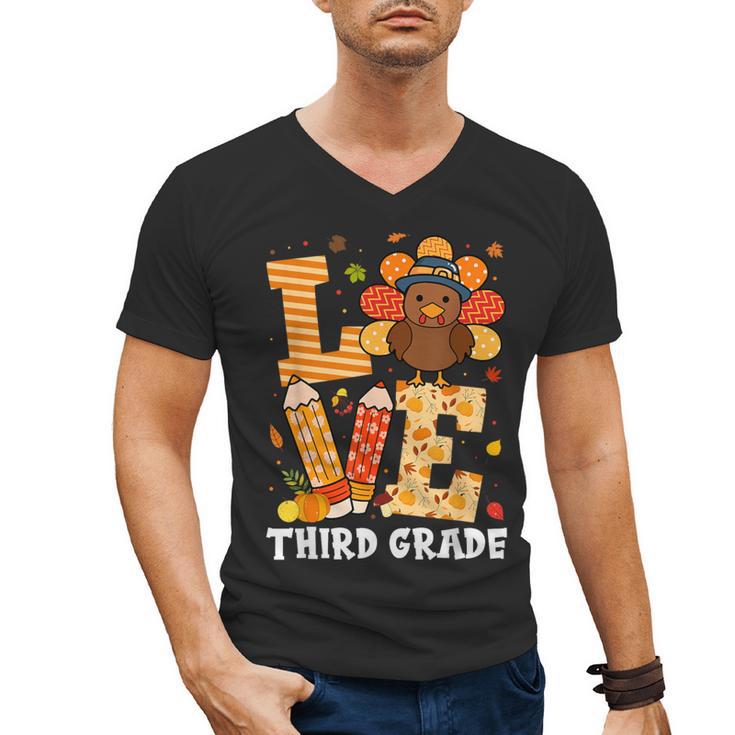 Thanksgiving Love Third Grade Teacher Turkey Autumn Fall Men Women Girls Kids Men's V-Neck T-Shirt