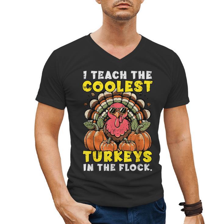 Thanksgiving I Teach Coolest Turkeys Teacher Fall Women Men Men's V-Neck T-Shirt