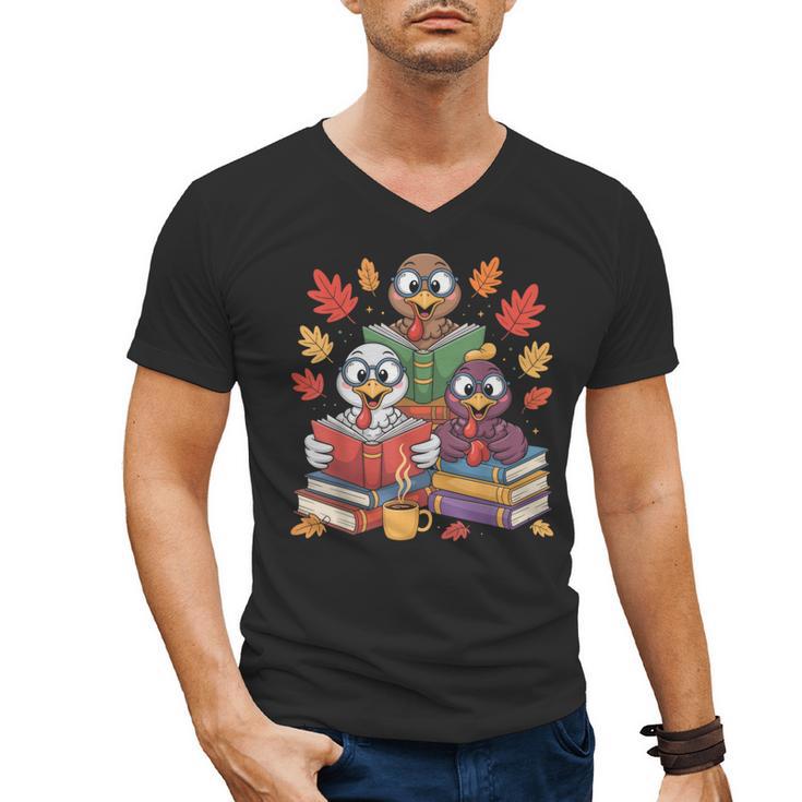 Thanksgiving Teacher Books Turkey Reading Book Men's V-Neck T-Shirt