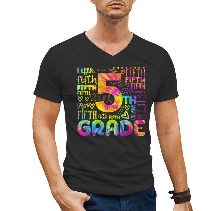 Tie Dye 5th Grade Typography Team Fifth Grade Teacher For Men Women Girls Kids Men's V-Neck T-Shirt