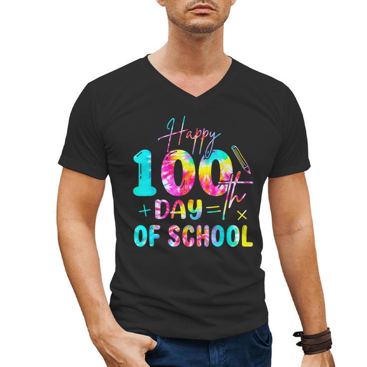 Tie Dye Happy 100th Day Of School Teacher Student 100 Days Men's V-Neck T-Shirt