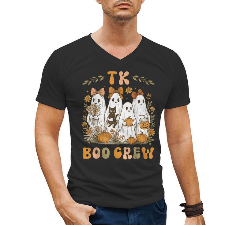 TK Boo Crew Preppy Halloween Floral Ghost TK Teacher Team TK Men's V-Neck T-Shirt, trending gift TK Boo Crew Preppy Halloween Floral Ghost TK Teacher Team TK Men's V-Neck T-Shirt, trending gift