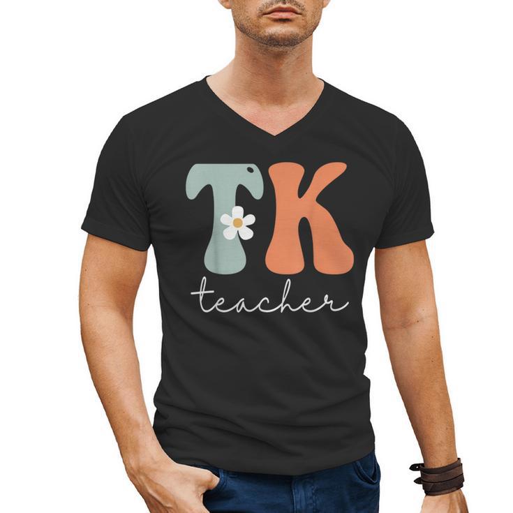 TK Teacher Retro Groovy Vintage Happy First Day Of School Men's V-Neck T-Shirt, Groovy Teacher Gifts, trending gift TK Teacher Retro Groovy Vintage Happy First Day Of School Men's V-Neck T-Shirt, Groovy Teacher Gifts, trending gift