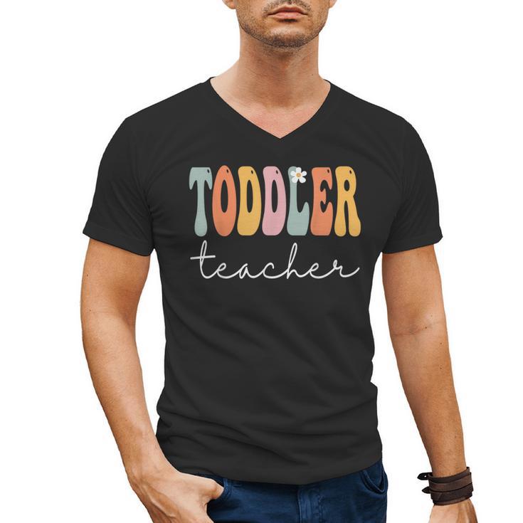 Toddler Teacher Retro Groovy Women Happy First Day Of School Men's V-Neck T-Shirt, Groovy Teacher Gifts, trending gift