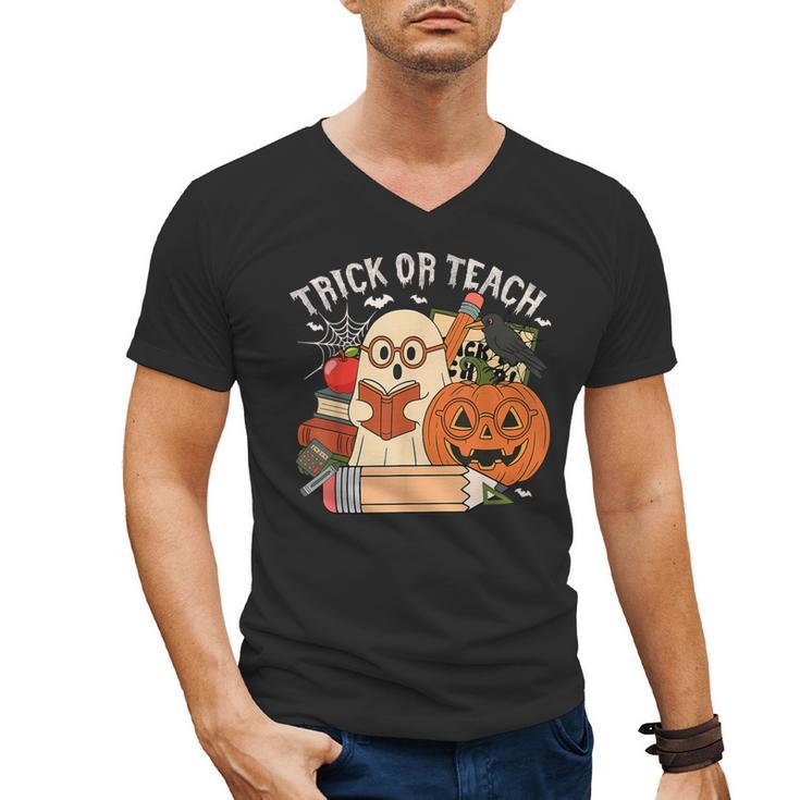 Trick Or Teach Retro Halloween Teacher Women Men Costume Men's V-Neck T-Shirt
