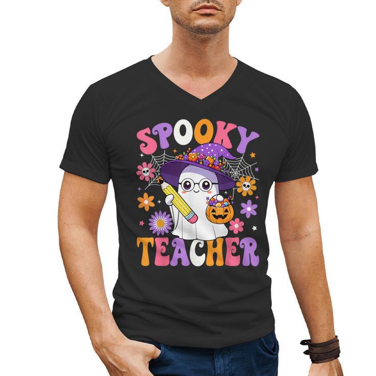 Trick Or Teach Spooky Teacher Ghost Halloween Teacher Men's V-Neck T-Shirt