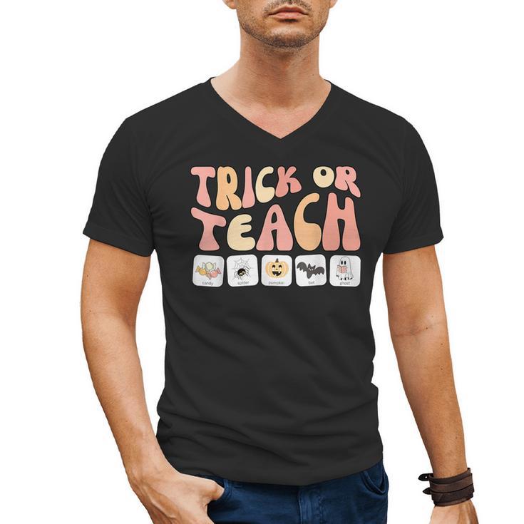 Trick Or Teach With Symbols Special Education Teacher Spooky Men's V-Neck T-Shirt