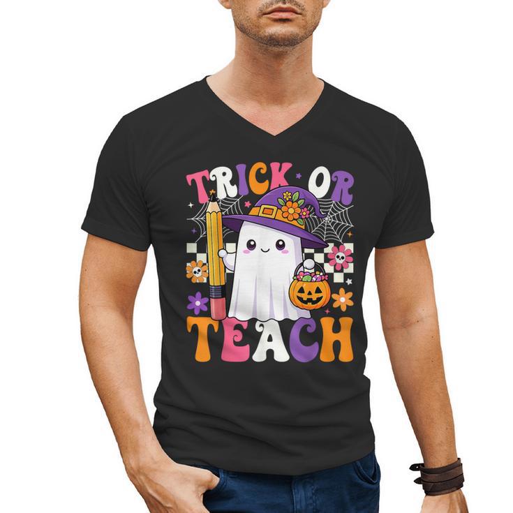 Trick Or Teach Teacher Pencil Ghost Halloween Teacher Men's V-Neck T-Shirt