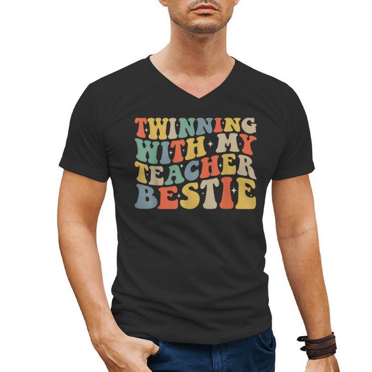 Twin Day Friends Teacher Twinning With My Bestie Matching Men's V-Neck T-Shirt