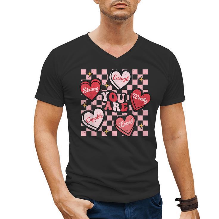 Valentine You Are Loved Worthy Enough Candy Heart Teacher For Men Women Girls Kids Men's V-Neck T-Shirt
