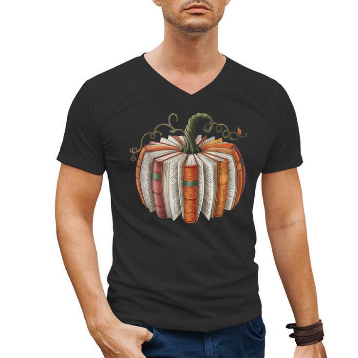 Vintage Book Pumpkin Autumn Fall Librarians Bookworm Teacher Men's V-Neck T-Shirt