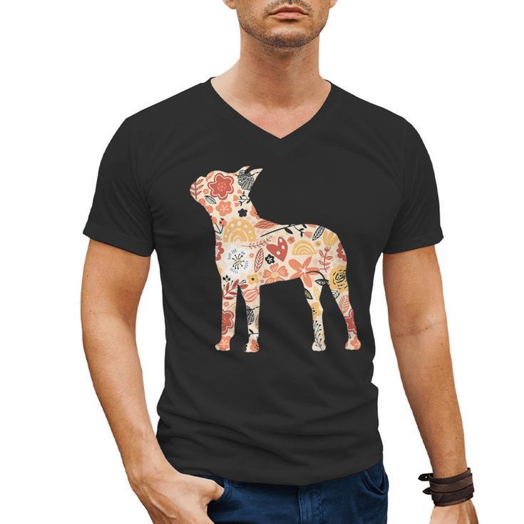 Vintage Floral Boston Terrier For Dog Lover Men's V-Neck T-Shirt
