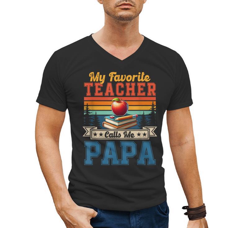 Vintage Retro My Favorite Teacher Calls Me Papa Father's Day Men's V-Neck T-Shirt