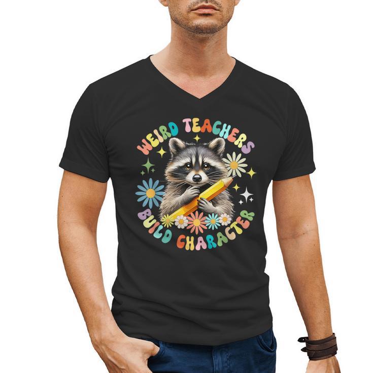 Weird Teachers Build Character Raccoon Colourful Floral Men's V-Neck T-Shirt