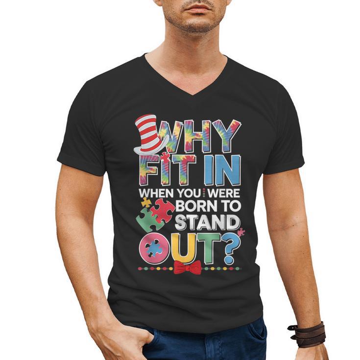 Why Fit In Doctor Teacher Cat In Hat Cool Autism Awareness Men Women Kids Men's V-Neck T-Shirt