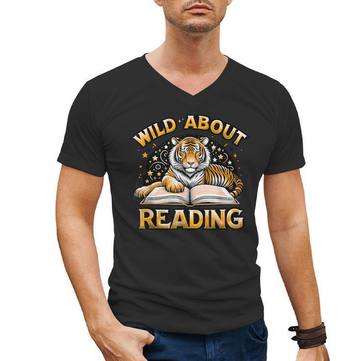 Wild About Reading Tiger For Teachers & Students Men's V-Neck T-Shirt