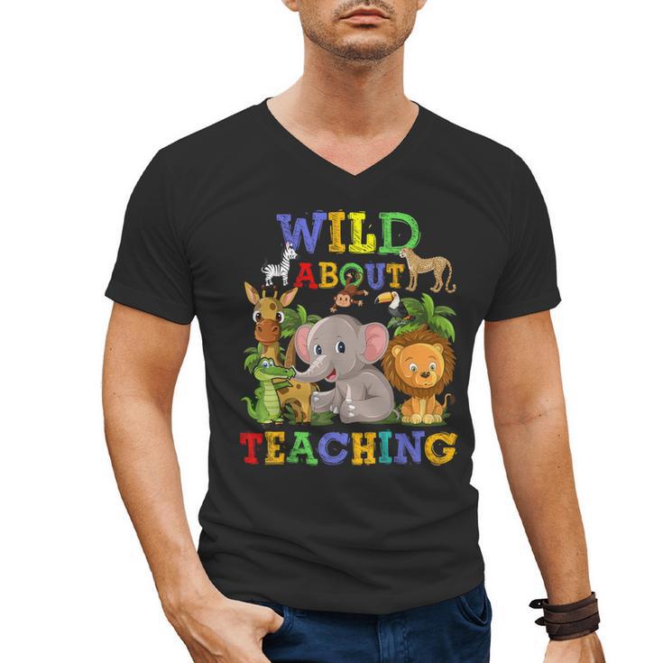 Wild About Teaching Safari Jungle School Teacher Men's V-Neck T-Shirt